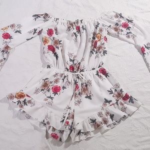 SMAI NYC OFF-THE-SHOULDER PRINTED ROMPER SIZE M